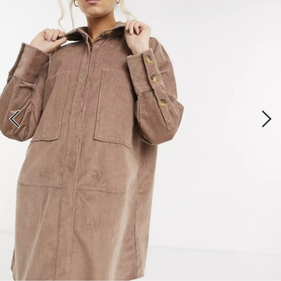 ASOS (Collusion) brown mini corduroy shirt dress - Picture 2 of 12